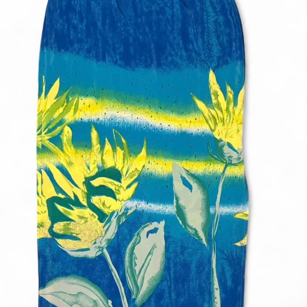 1990s Russell Kemp Blue and Yellow sunflower Maxi Skirt